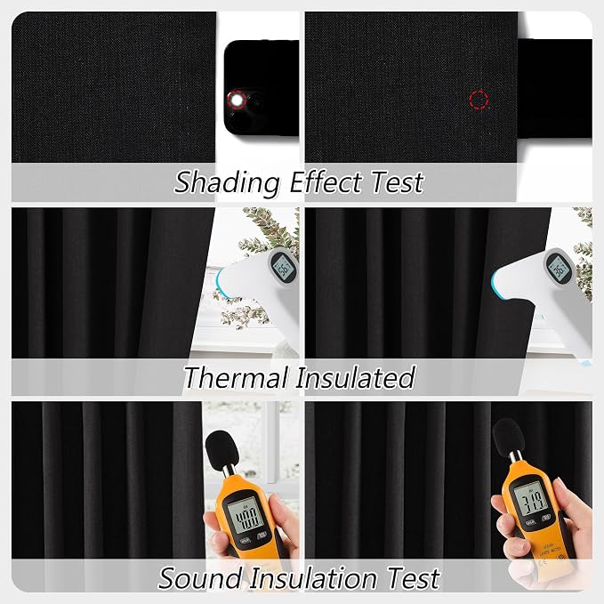 Guken Black 100% Blackout Curtains 96 Inch Length 2 Panels Set - Image 5