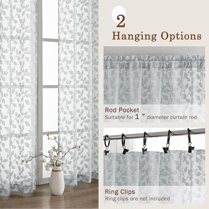 Chyhomenyc Light Grey Sheer Curtains 90 Inch Length 2 Panels Set, Light - Image 5