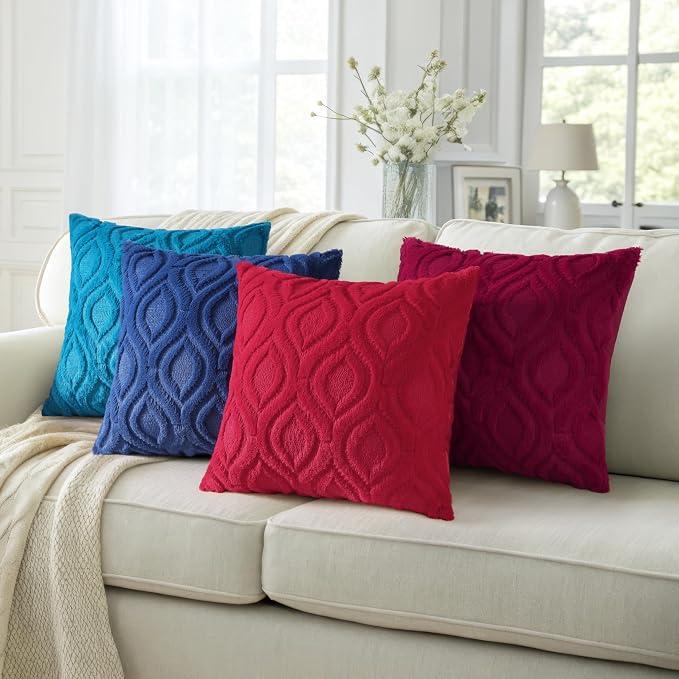 decorUhome Throw Pillow Covers 24x24 Inch Set of 2, Soft Plush Faux Wool Dark - Image 5