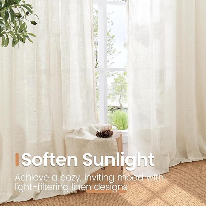 BGment Beige Linen Curtains 63 Inch Length - Image 4