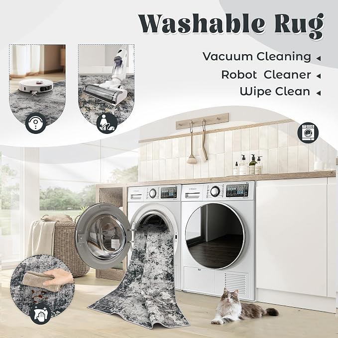 8x10 Area Rugs for Living Room, Washable Modern Abstract Large Area Rug Neutral - Image 2