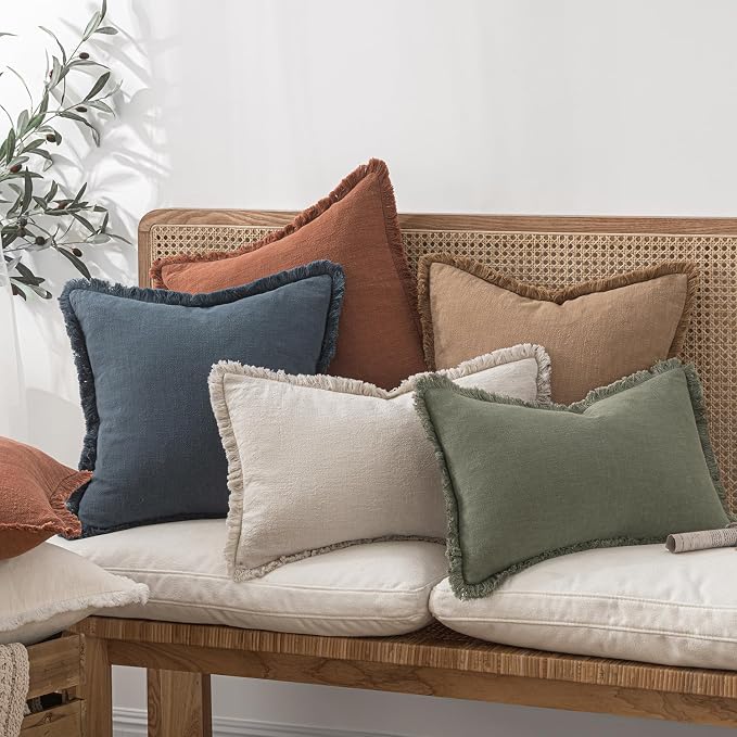 MIULEE Decorative Throw Pillow Covers Neutral Linen Fringe Throw Pillows Set of - Image 7