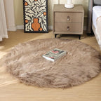 ORINOVA Beige Round Rugs 6ft Fuzzy Faux Sheepskin Washable Fluffy Fur Area Rugs - Image 5