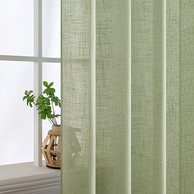 MIULEE Sage Green Short Linen Curtains 45 Inch Length 2 Panels - Image 5