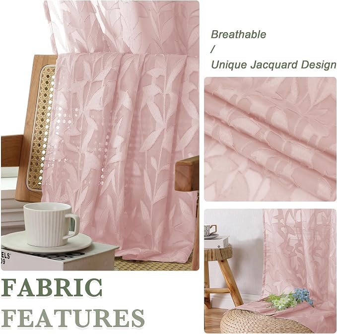 Lecloud Leia 24 Inch Valance Pink Sheer Curtains Tiers - Image 8