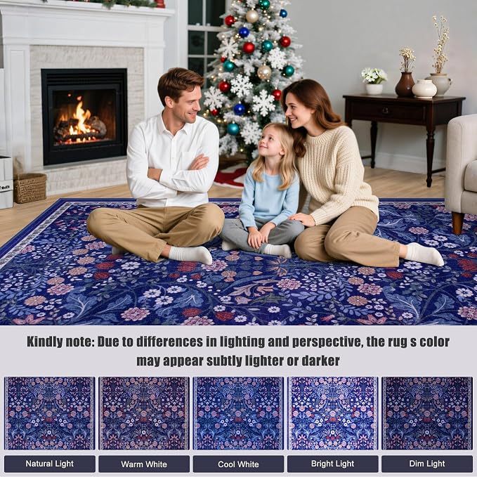 10x12 Area Rugs for Living Room: Floral Washable Rug Vintage Large Soft Boho - Image 9