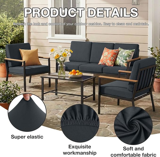 hyha 12Pcs Patio Cushion Covers, Stretch Outdoor Couch Cushion Covers, Washable - Image 3