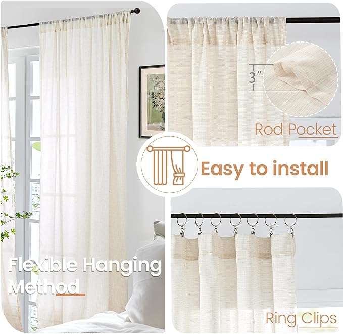 BGment Semi Sheer Linen Curtains 48 Inch Length - Image 6