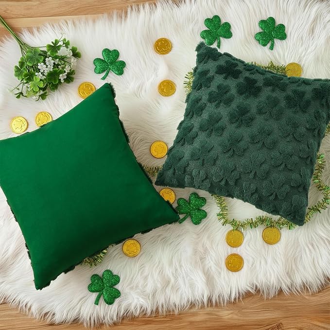 decorUhome St. Patrick’s Day Shamrock Green Pillow Covers 16x16 Inch Set of 2 - Image 7