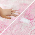 Super Soft Fluffy Living Room Area Rug 2x8 ft Tie-Dyed Light Pink Shaggy Furry - Image 6