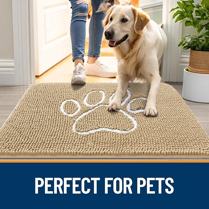 OLANLY Dog Door Mat for Muddy Paws 30x20, Paw Print Design, Absorbs Moisture - Image 6