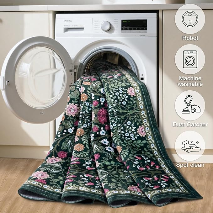 8x10 Area Rugs for Living Room: Floral Washable Rug Vintage Large Soft Boho - Image 5