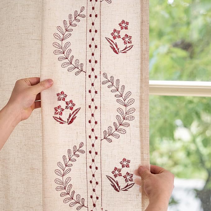jinchan Belrose Linen Curtains for Bedroom Floral Curtains 96 Inch Length Linen - Image 4