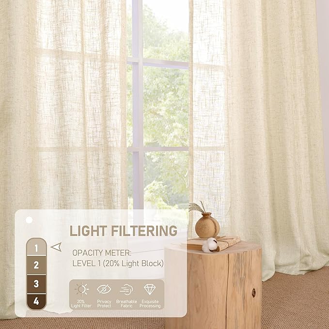 LAMIT Beige Linen Curtains 84 Inch Length 2 Panels - Image 5