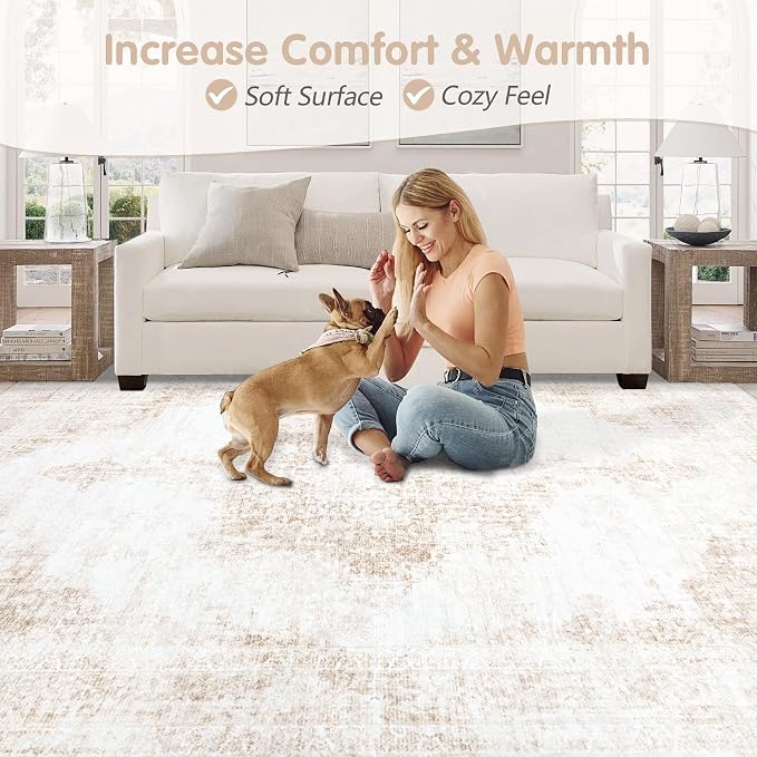 Area Rug 6x9 Vintage Rug: Washable Living Room Rugs Retro Medallion Distressed - Image 6