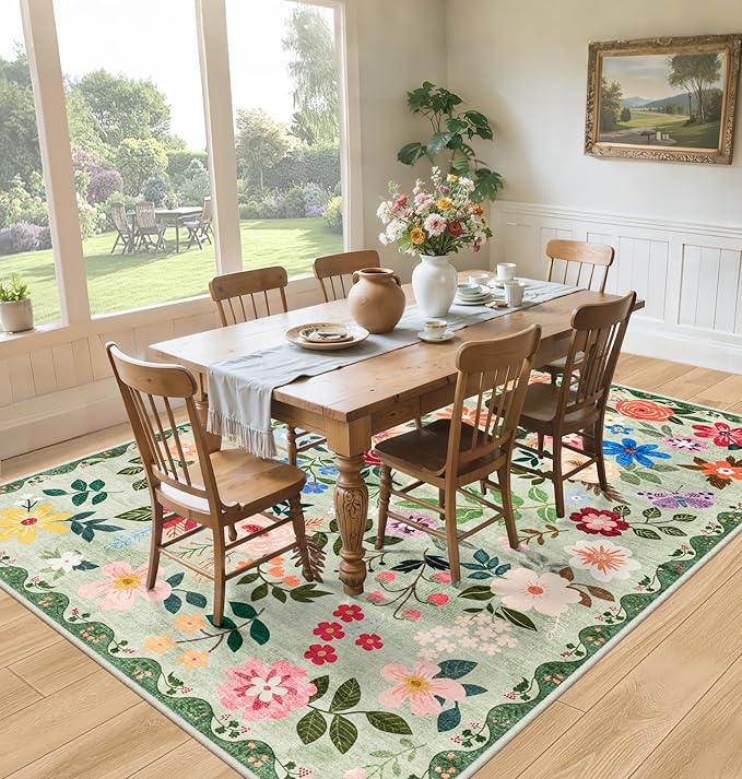 Area Rug Living Room Rugs: Floral 4x6 Washable Rug Vintage Soft Boho Non-Slip - Image 4