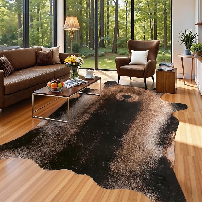 AROGAN Premium Bear Print Rug 5.2x6.2 Feet, Machine Washable Faux Fur Rug by AROGANAREARUG