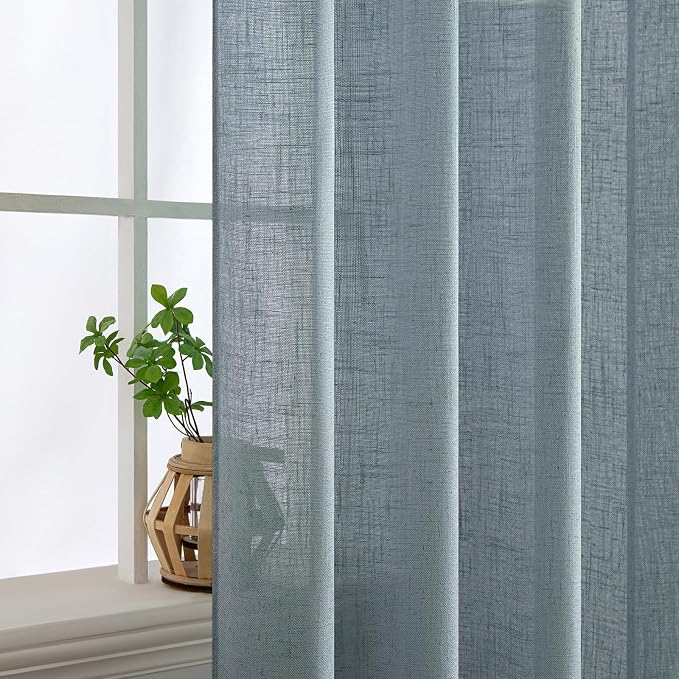 MIULEE Dusty Blue Linen Curtains 72 Inch Length 2 Panels - Image 4