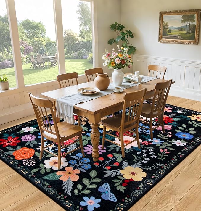 6x9 Area Rugs for Living Room: Floral Washable Rug Vintage Large Soft Boho - Image 4
