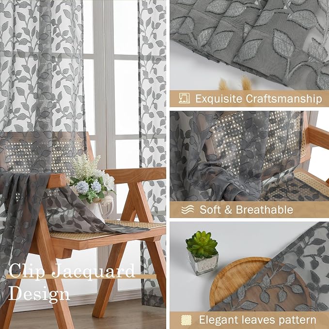 Chyhomenyc Charcoal Grey Sheer Curtains 84 Inch Length 2 Panels Set, Light - Image 7