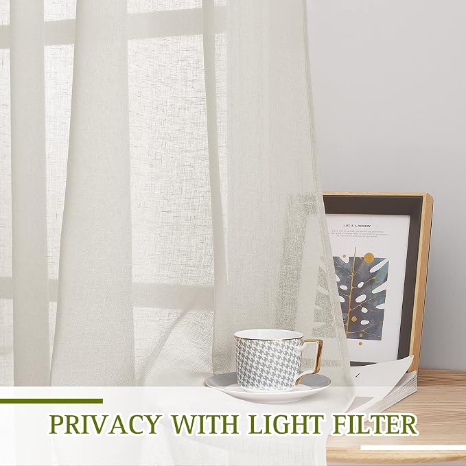 NICETOWN Natural Linen Sheer Curtains 120 inches Long, Privacy Chic Semi Sheer - Image 5