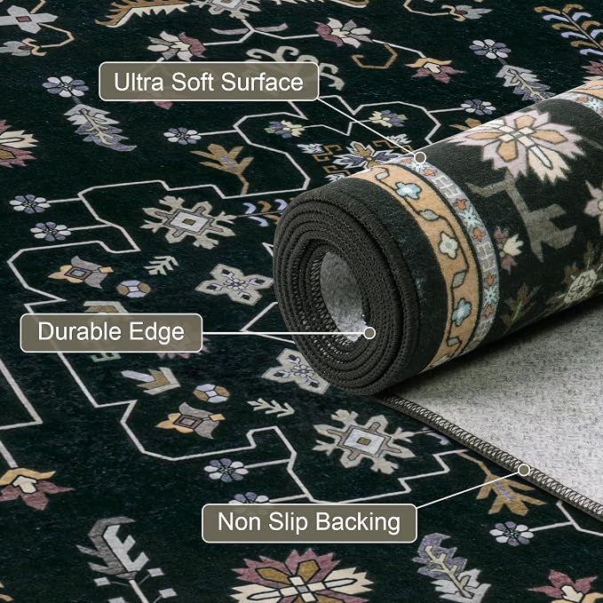 3x5 Area Rugs Living Room Rug: Washable Vintage Boho Medallion Rug No Slip - Image 7