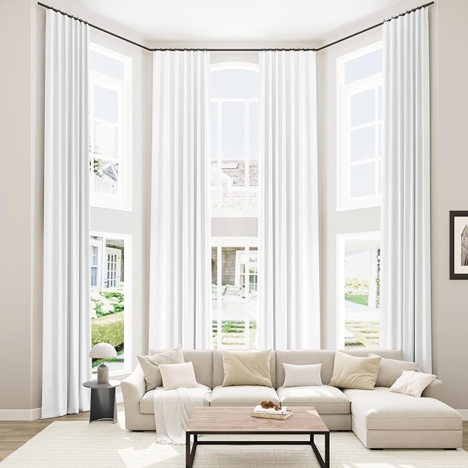 Guken White 100% Blackout Linen Curtains 52 Inch Wide by 130 Inch by Guken