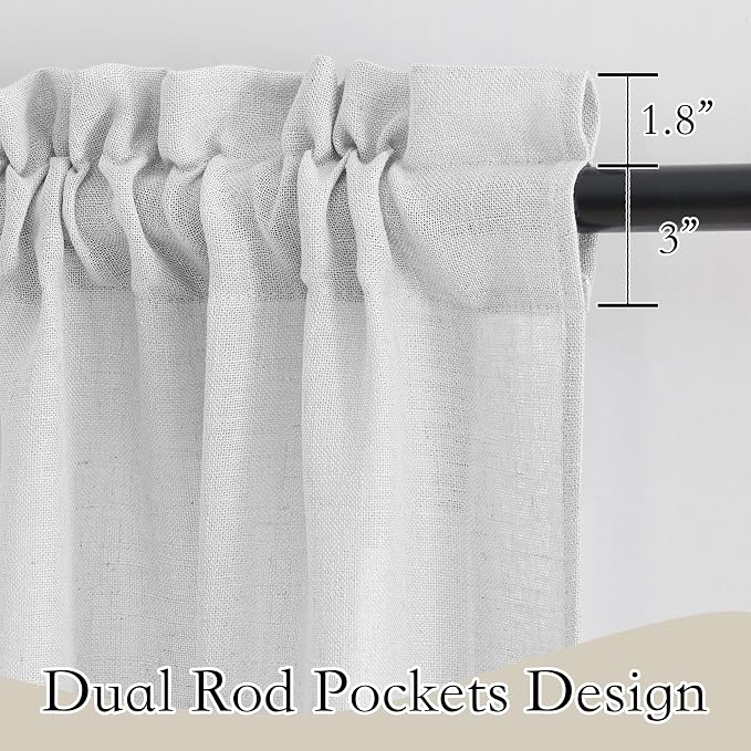 RYB HOME Half Window Swag Curtains, Linen Texture Wave Fabric Semi Sheer Valance - Image 3