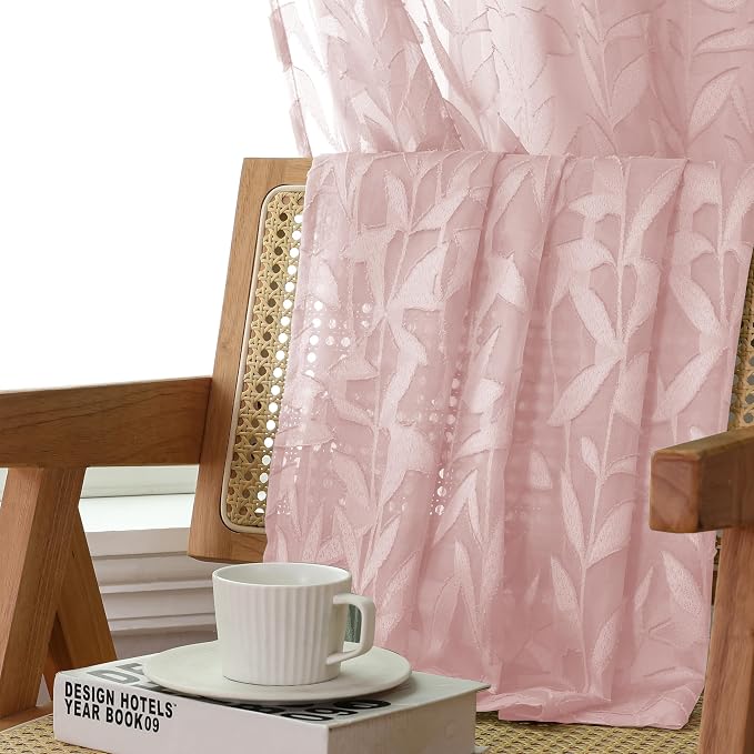 Lecloud Leia Jacquard Textured Blush Pink Curtains Sheer Valances - Image 7