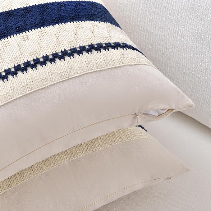 Fancy Homi Set of 1 Navy Blue Lumbar Decorative Throw Pillow Covers 12x20 Inch - Image 3