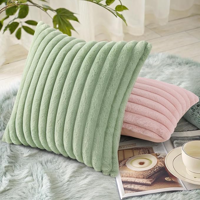 decorUhome Summer Cozy Faux Fur Throw Pillow Covers 20x20 Set of 2 Decorative - Image 4