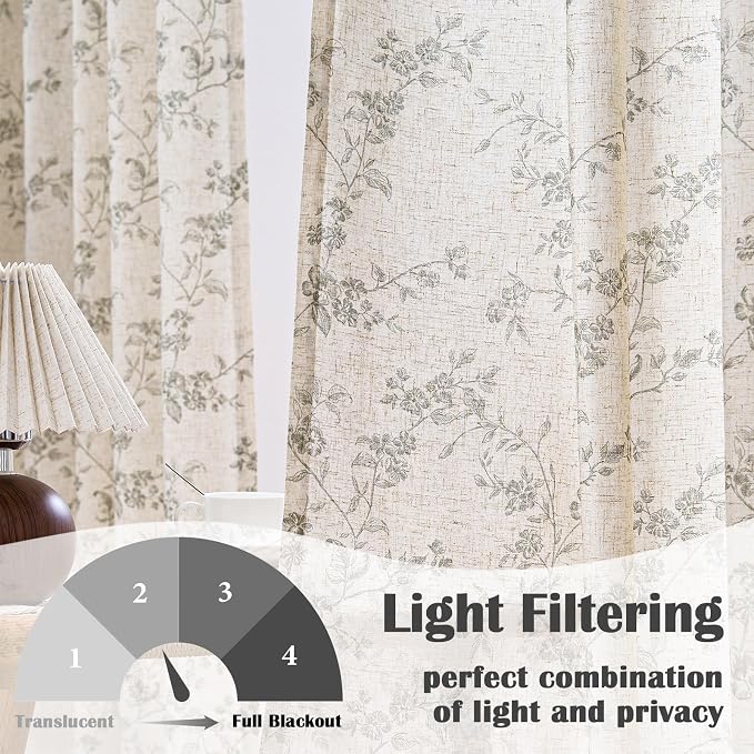 Lazzzy Floral Linen Curtains Farmhouse Extra Long Curtain - Image 2