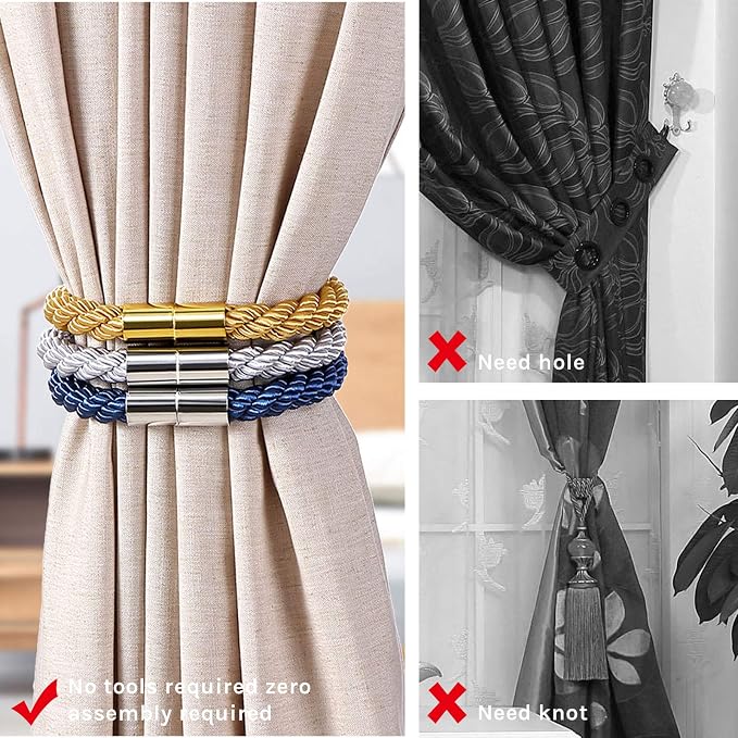 NICEEC 2 Pack Strong Magnetic Curtain Tiebacks Modern Simple Style Drape Tie - Image 2