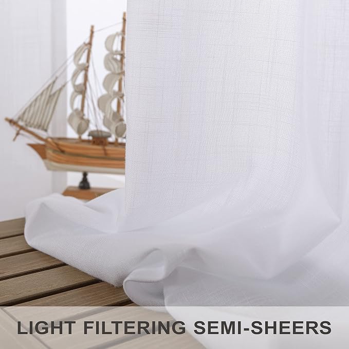 White Curtains 38 Inch Wide for Bedroom 2 Panels Back Tab Rod Pocket Semi Sheer - Image 4