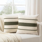 Fancy Homi Set of 1 Boho Olive Green Decorative Throw Pillow Cover 22x22 Inch - Image 2