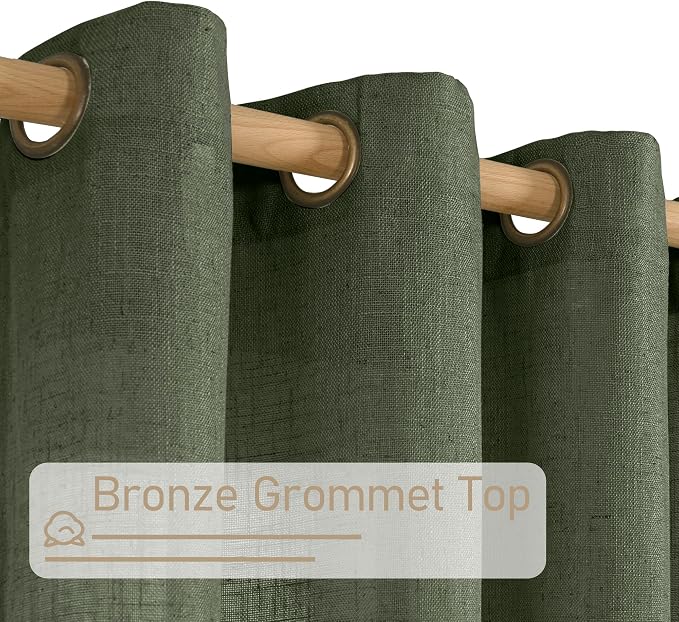 LAMIT Olive Green Linen Semi Sheer Curtains 45 Inch - Image 2