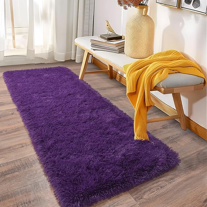 Soft Runner Rugs for Bedroom Hallways, 2 Packs 2x6 Purple Fluffy Shag Throw - Image 3