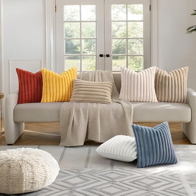 decorUhome Summer Cozy Faux Fur Throw Pillow Covers 20x20 Set of 2 Decorative - Image 7