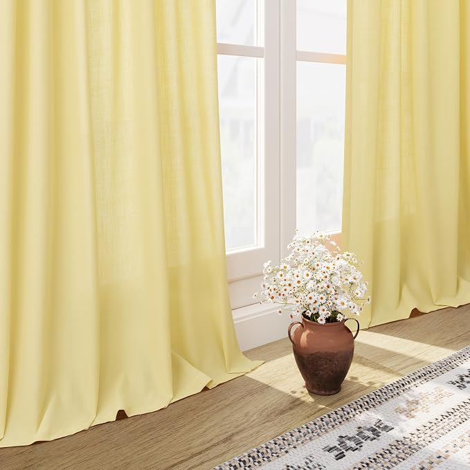 Nanspring Yellow Linen Semi Sheer Curtains 72 Inch Length - Image 6