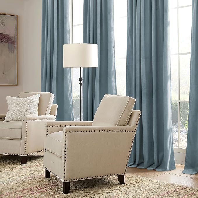 RYB HOME Stone Blue Velvet Curtains 84 inches- Blackout Curtains - Image 5