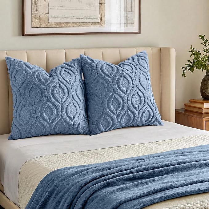decorUhome Throw Pillow Covers 18x18 Inch Set of 2, Soft Plush Faux Wool Dusty - Image 7