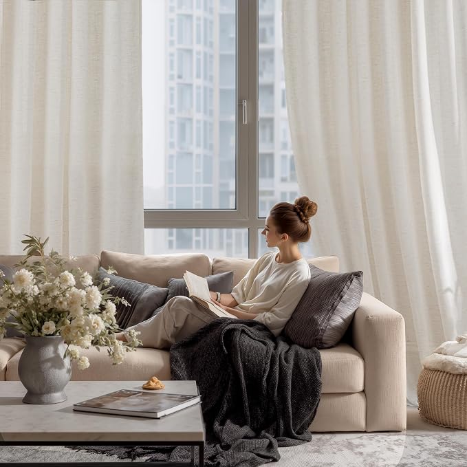 RYB HOME Sheer Linen Curtains Extra Long Light Airy Privacy Protected High - Image 7