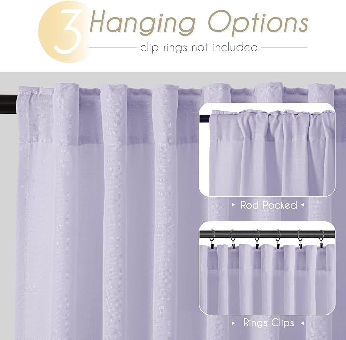 Lavender Purple Linen Curtains 84 Inch Length 2 Panels Set - Image 2