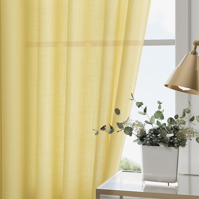 Nanspring Yellow Linen Semi Sheer Curtains 72 Inch Length - Image 2
