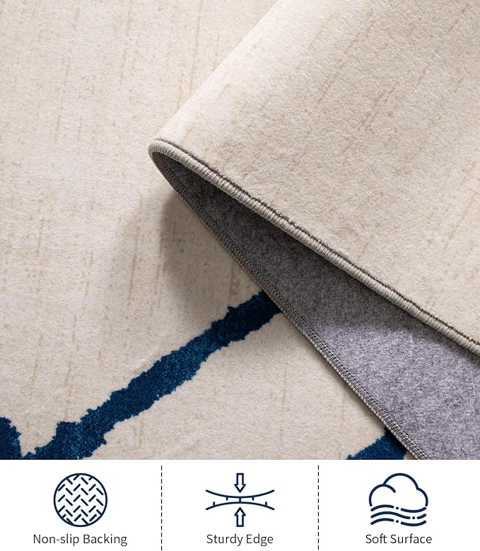 YIHOUSE Boho Rugs for Living Room, 8x10 Western Beige and Blue Area Rug - Image 6