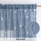 MIULEE Dusty Blue Sheer Curtains 2 Panels Embroidered Leaf Patterned Rod Pocket - Image 6