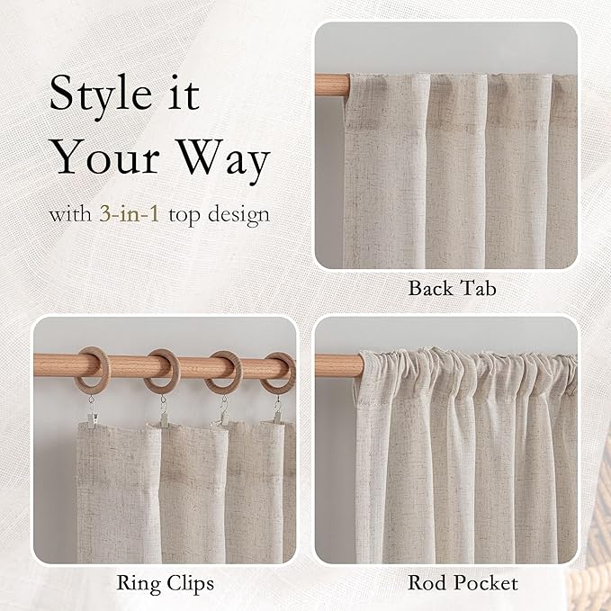 MYSKY HOME Linen Curtains for Living Room 96 Inches Long, Semi Sheer Curtains & - Image 4