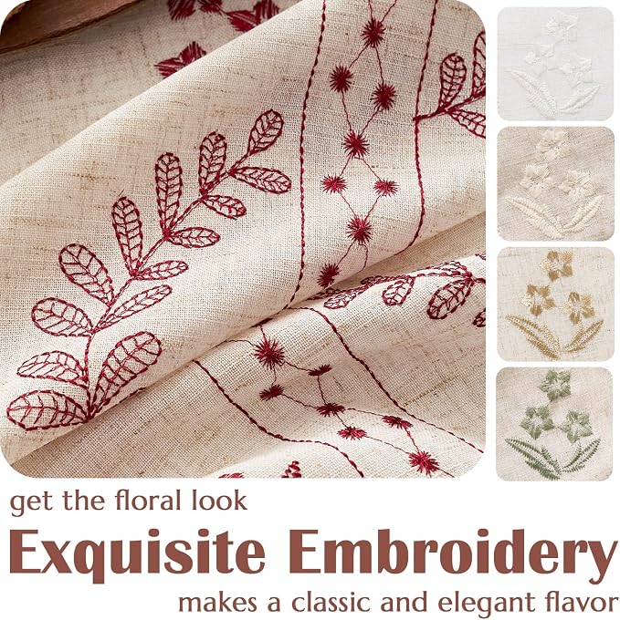 jinchan Belrose Linen Curtains for Bedroom Floral Curtains 96 Inch Length Linen - Image 7