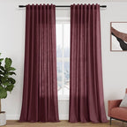 Nanspring Burgundy Linen Curtains Semi Sheer 96 Inches Long 2 Panels Set by Nanspring