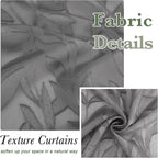 Lecloud Leia Charcoal Grey Sheer Curtains 16 Inch Length 2 Pcs, Jacquard Leaf - Image 4